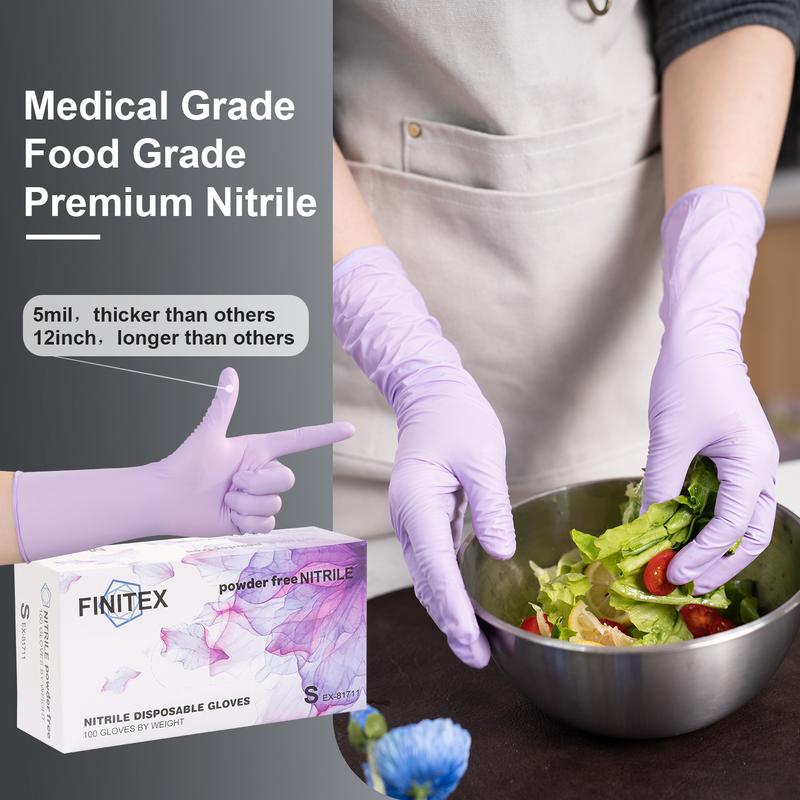 FINITEX 5 Mil Wrist Extension Disposable Nitrile Gloves Purple - 100 Pack Latex Free Powder Free 12 Inch Cleaning Medical Exam Food Gloves, Nail Art and Hair Coloring, Cleaning, Household, Personal Care Products, Fashion, Pet Care Rubber Hand