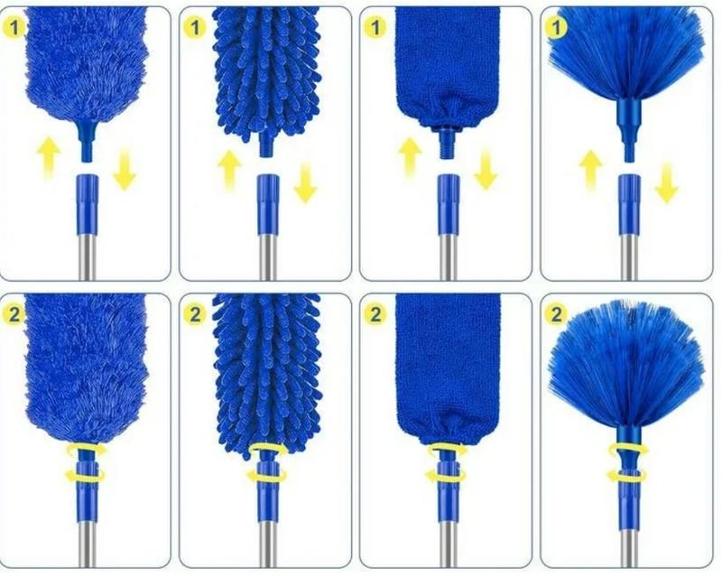 Microfiber Feather Duster, 6pcs Washable Cobweb Dusters with 100” Extension Long Pole Cleaning Kit, Bendable Telescopic Duster for Ceiling Fan, Blinds, Furniture, Cars