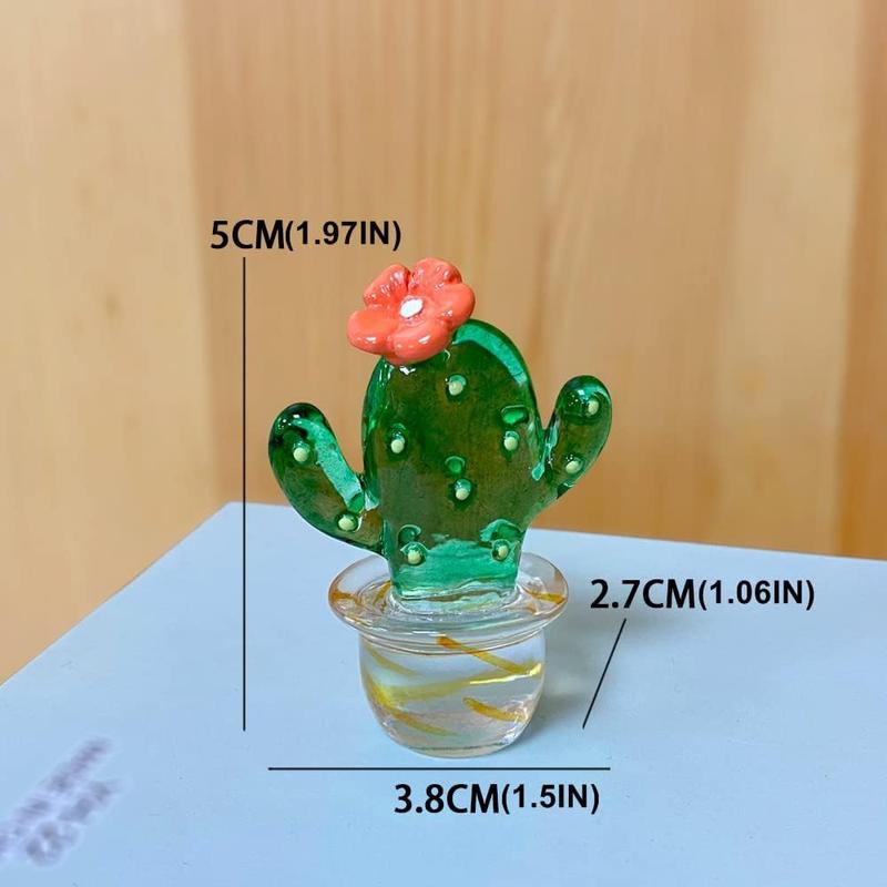 4PCS Handmade Blown Glass Art Cactus Cute Crystal Miniature Cactus Figurines Home Office Desk Tabletop Simulation Plants Decorations Car Inner Ornaments