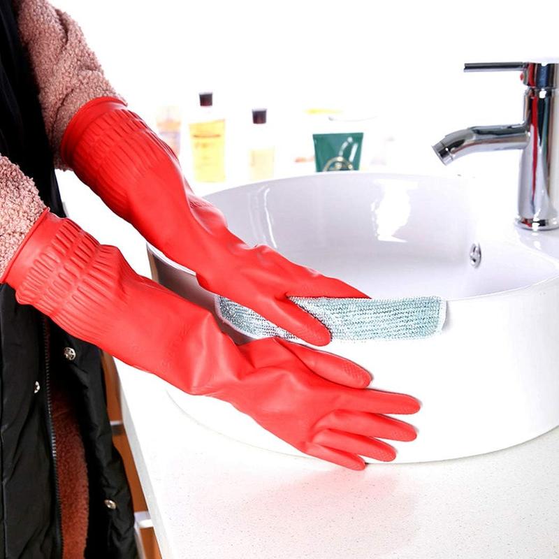 Rubber Cleaning Gloves Kitchen Dishwashing Glove 2-Pairs And Cleaning Cloth 2-Pack,Waterproof Reuseable. (Small) Gift for Mom,Mother's Day Gift