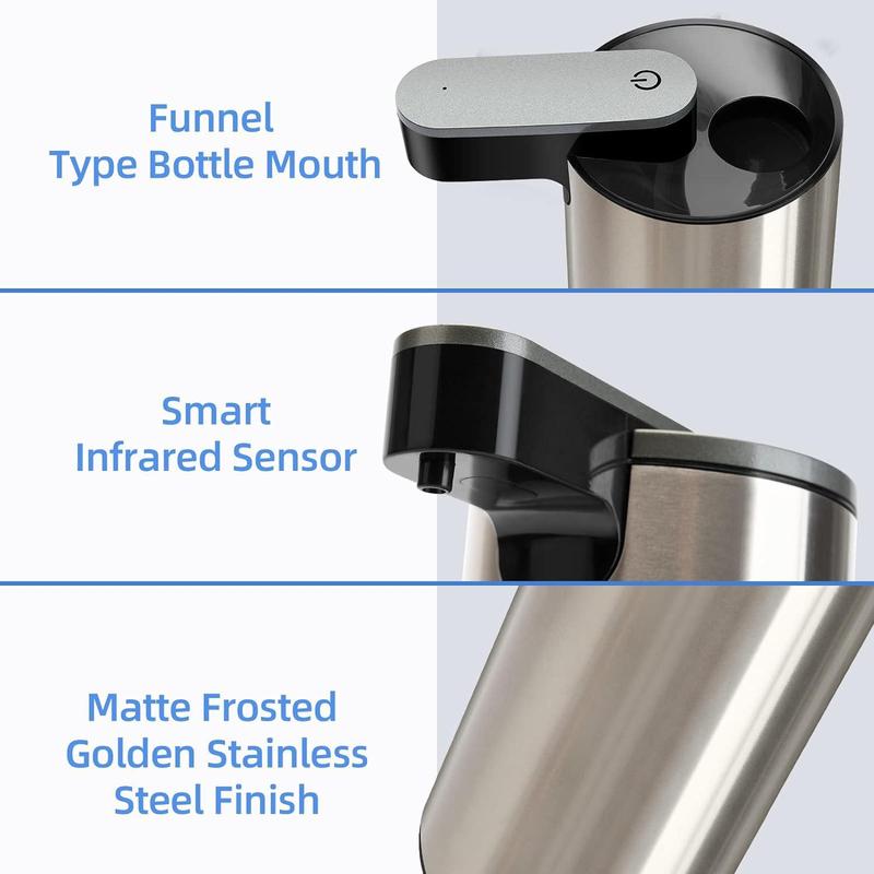 Stainless Steel Automatic Soap Dispenser, 2 Counts Touchless Electric Sensor Hand Free Bathroom Liquid Soap Dispenser with 3 Adjustable Volume Control, Kitchen Gadgets 2024