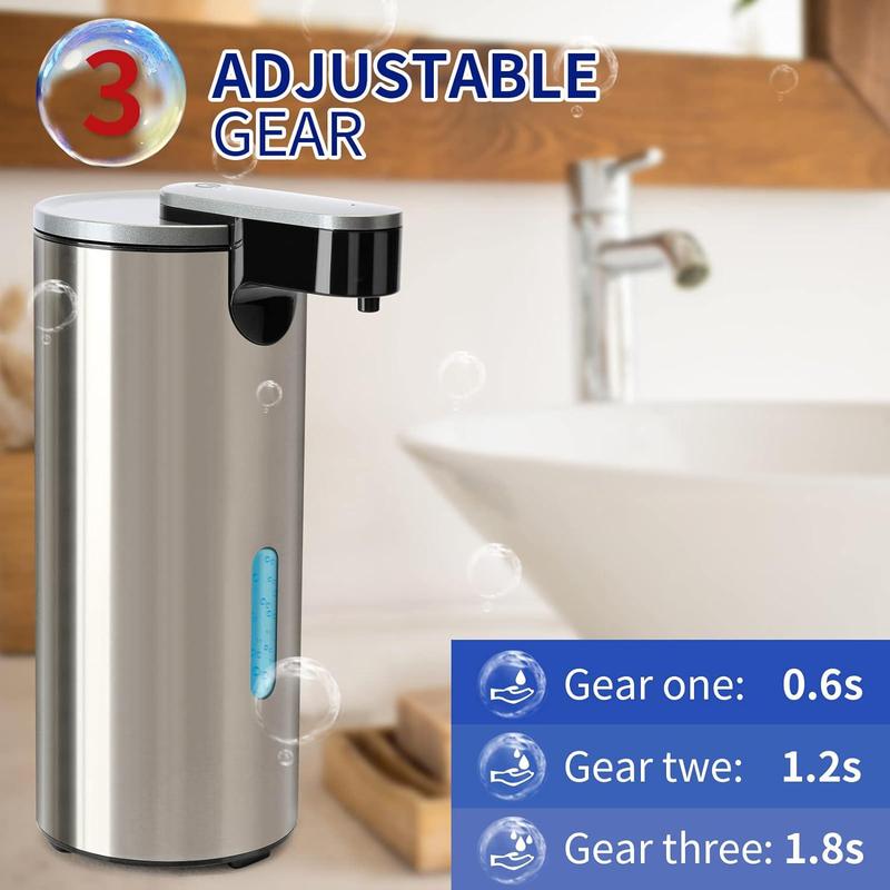 Stainless Steel Automatic Soap Dispenser, 2 Counts Touchless Electric Sensor Hand Free Bathroom Liquid Soap Dispenser with 3 Adjustable Volume Control, Kitchen Gadgets 2024