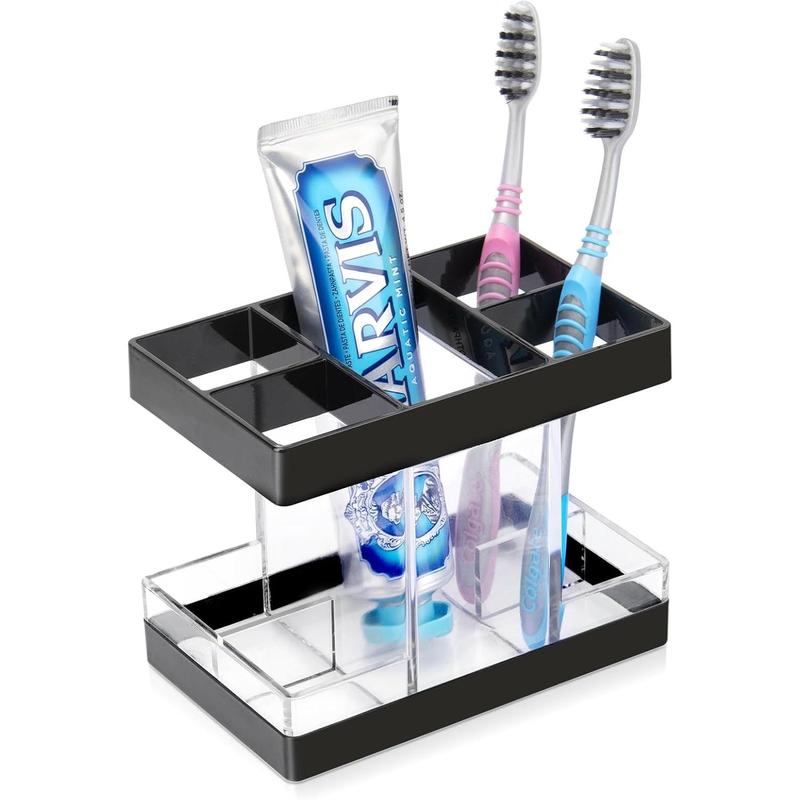 Holders for Bathrooms Countertop Organizer - Electric Holder Set, 5 Slots Toothpaste Holder, Makeup Brush Storage Caddy for Family Shower Clear Black