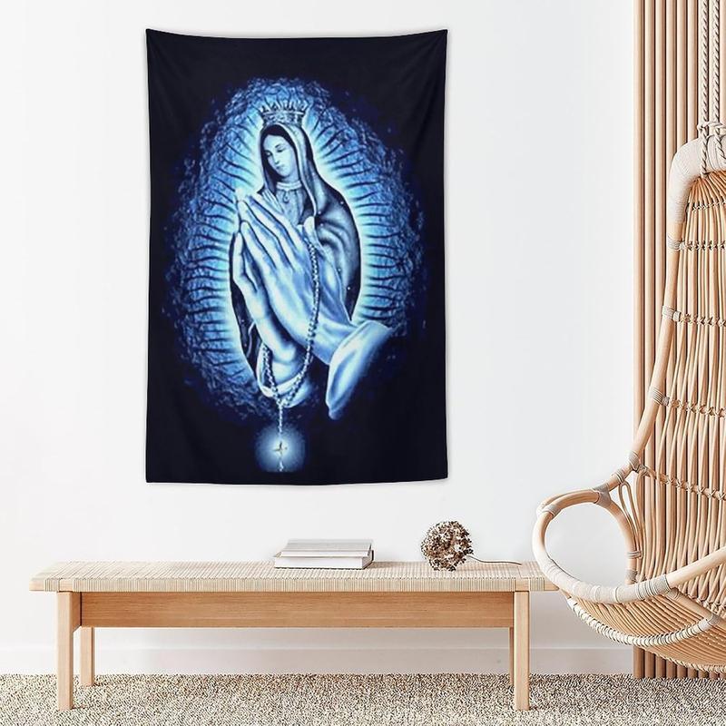 Our Lady of Guadalupe Virgin Mary Jesus Christmas Tapestry Wall Art Decor Christian Religious Tapestry Bedroom Living Room Dorm Home Decor Wall Hanging Party Gift, 40 x 60 inches