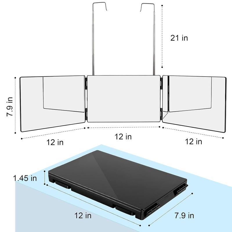 3 Way Mirror for Self Hair Cutting,360 Haircuts Mirror Men for Barber Use Tools,to See Back of Head,Tri Fold Mirror with Portable Height Adjustable Telescoping Hooks