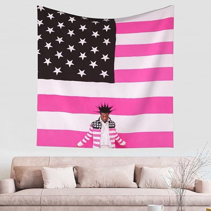 Pink Tape Uzi Rapper 60*51in Tapestry Music Album Cover Poster Tapestry Rap Singer Tapestry Hip Hop Wall Hanging Tapestries for Bedroom Dorm Living Room