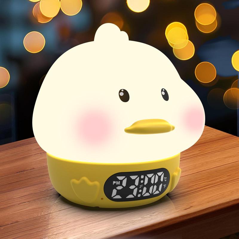 5 in 1 Alarm Clock, 1 Count USB Rechargeable Cute Duck Design Night Light Alarm Clock, Digital Clock with 7 Color Night Lights for Home Bedroom