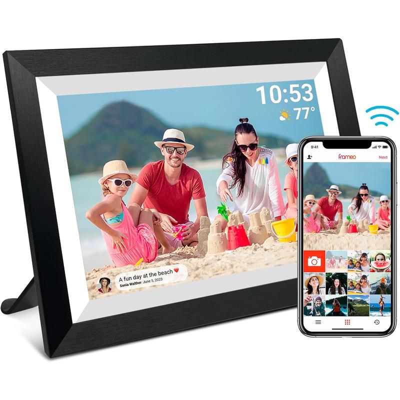 [Black Friday] Christmas Gift Wooden FRAMEO 10.1 Inch Smart WiFi Digital Photo Frame 32GB Memory 1280x800 IPS LCD Touch Screen, Auto-Rotate Portrait and Landscape, Share Moments Instantly via Frameo App from Anywhere