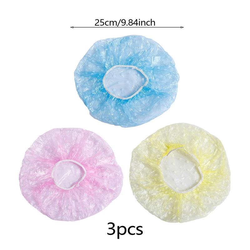 3pcs Disposable Shower Cap, Clear Waterproof Dot Bath Cap, Bathroom Supplies For Women