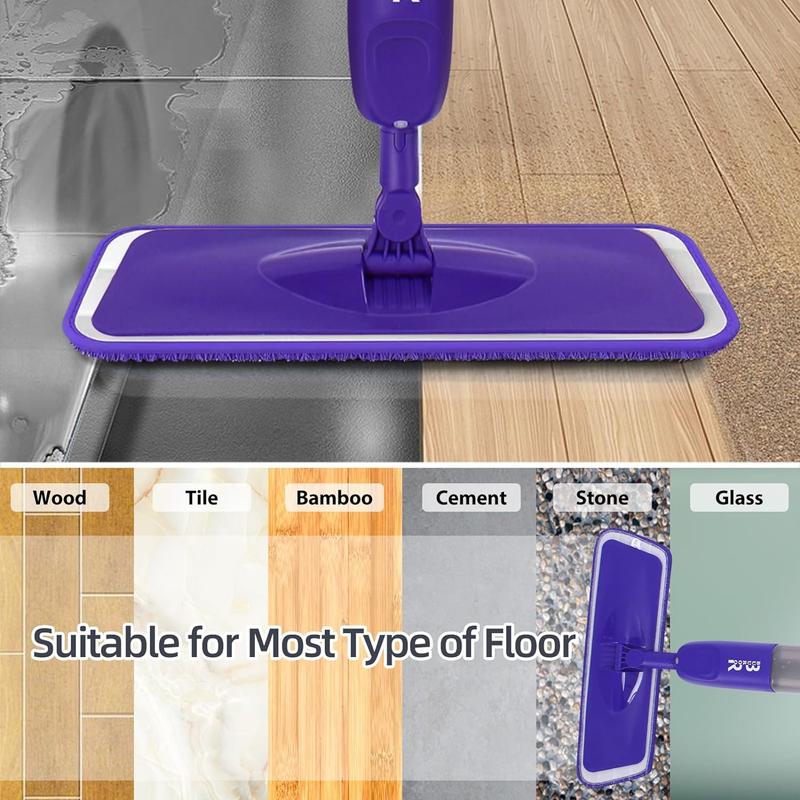 360° Spray Mop Set with 6 Mop Head Replacements, 1 Scraper, 1 Mop Holder, and 1 Refillable Bottle - Wet and Dry Cleaning Option for All Surfaces